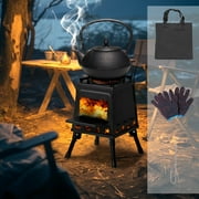 BTMWAY Wood Burning Camp Stove, Portable Cast Iron Camping Wood Stove, Black Woodstove with Carrying Case for Backpacking Outdoor Cooking, Small